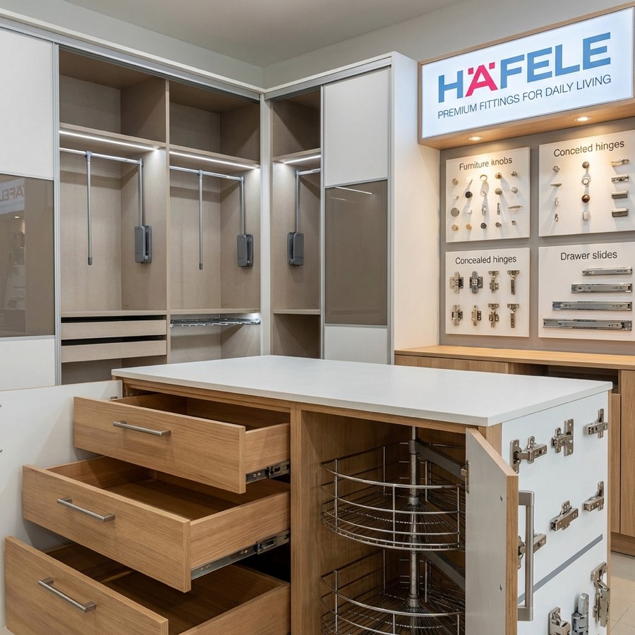 Hafele wardrobe and kitchen hardware display