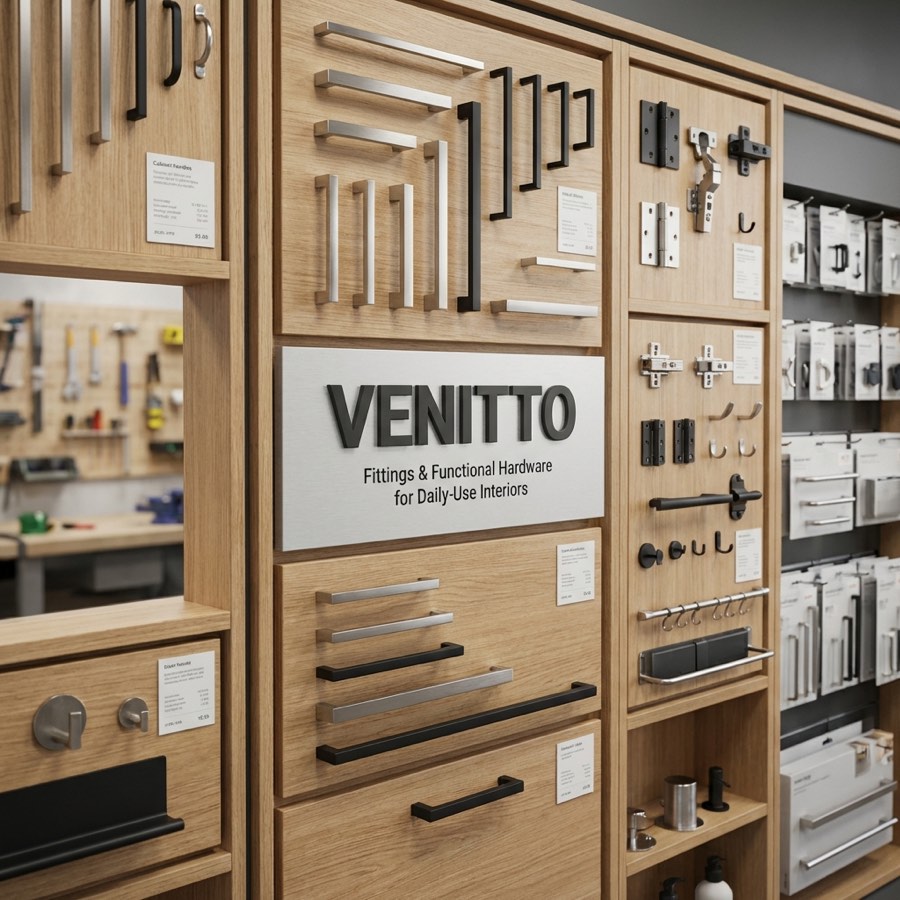 Venitto hardware display with handles and fittings