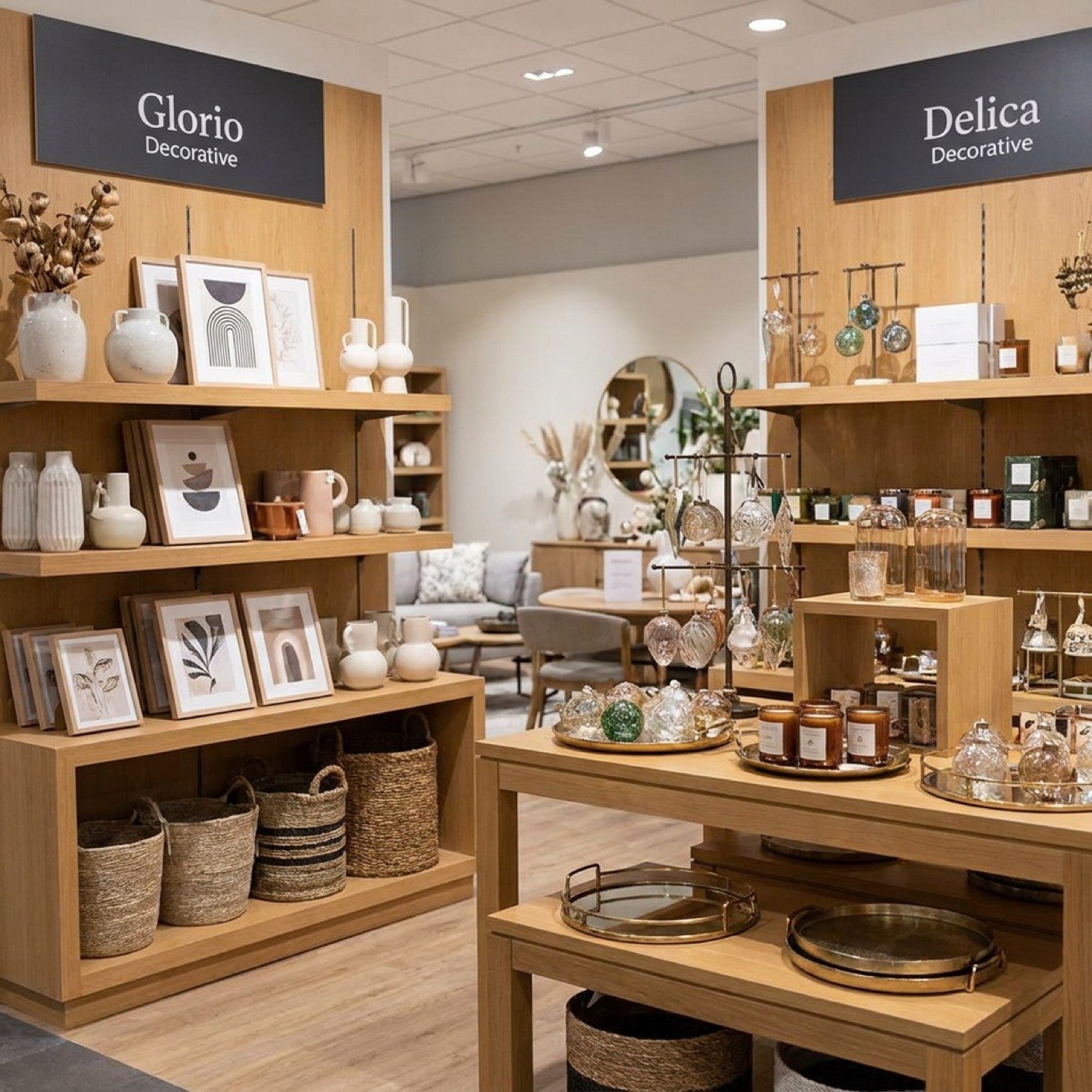 Decorative showroom display featuring Glorio Decorative and Delica Decorative